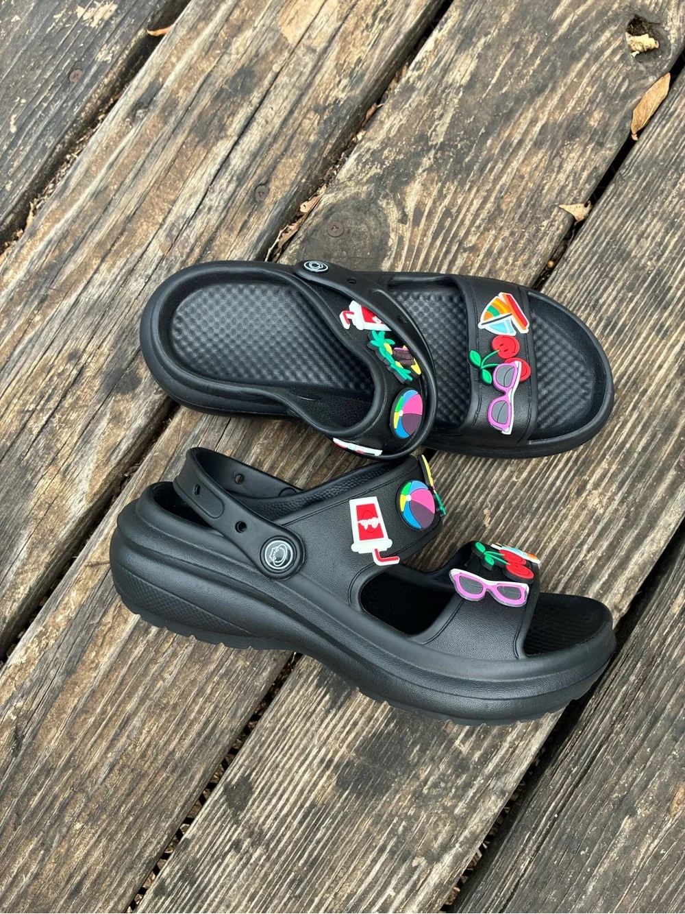 Crocs/ Style Kids Black Jibbitz-Decorated Slide Sandals